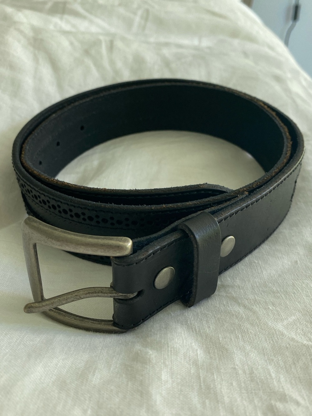 Danier Black Leather Belt with Brushed Metal Buckle